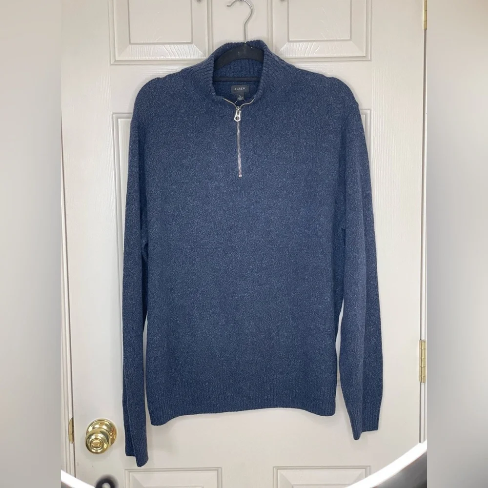 J.Crew blue merino wool blend half zip sweater | L